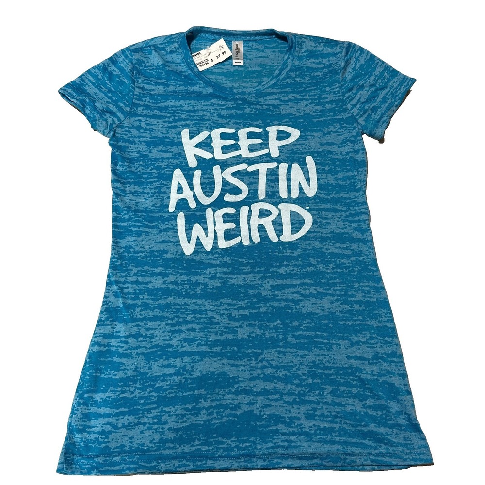 In Your Face Apparel Keep Austin Weird Blue Burnout Graphic Tee Shirt Womens M